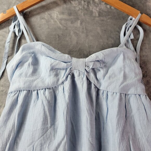 Womens Baby Doll‎ Mini Dress XS Blue Tie Strap Edgy Y2K Cottagecore Aesthetics - Picture 3 of 9